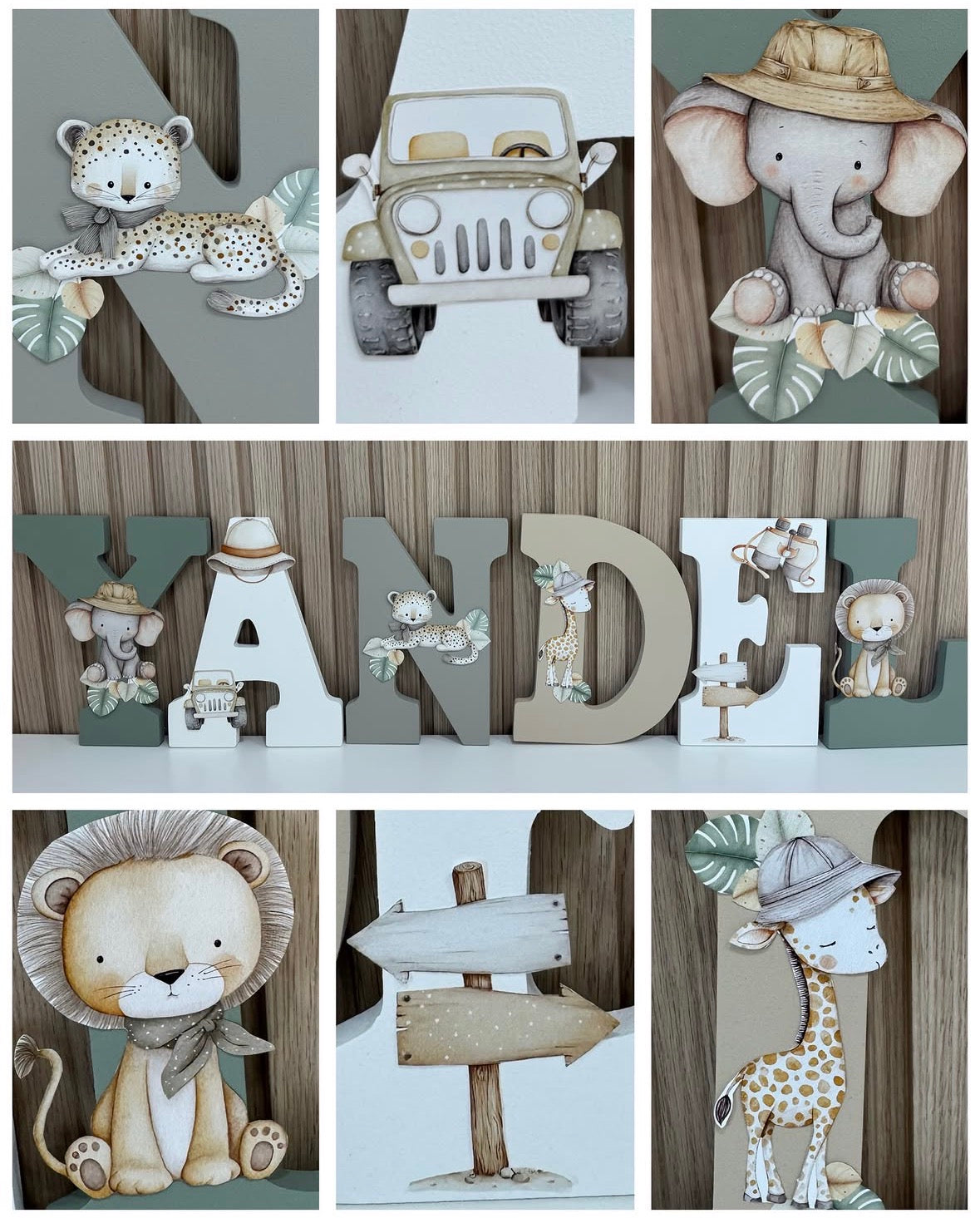 Letras Personalizadas Safari Verde-biege-grey-white