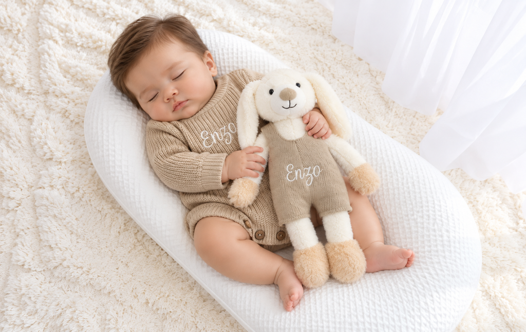 Peluche de conejito personalizado para bebé | Recuerdo de recién nacido a medida