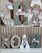 Letras Personalizadas Safari Verde-biege-grey-white
