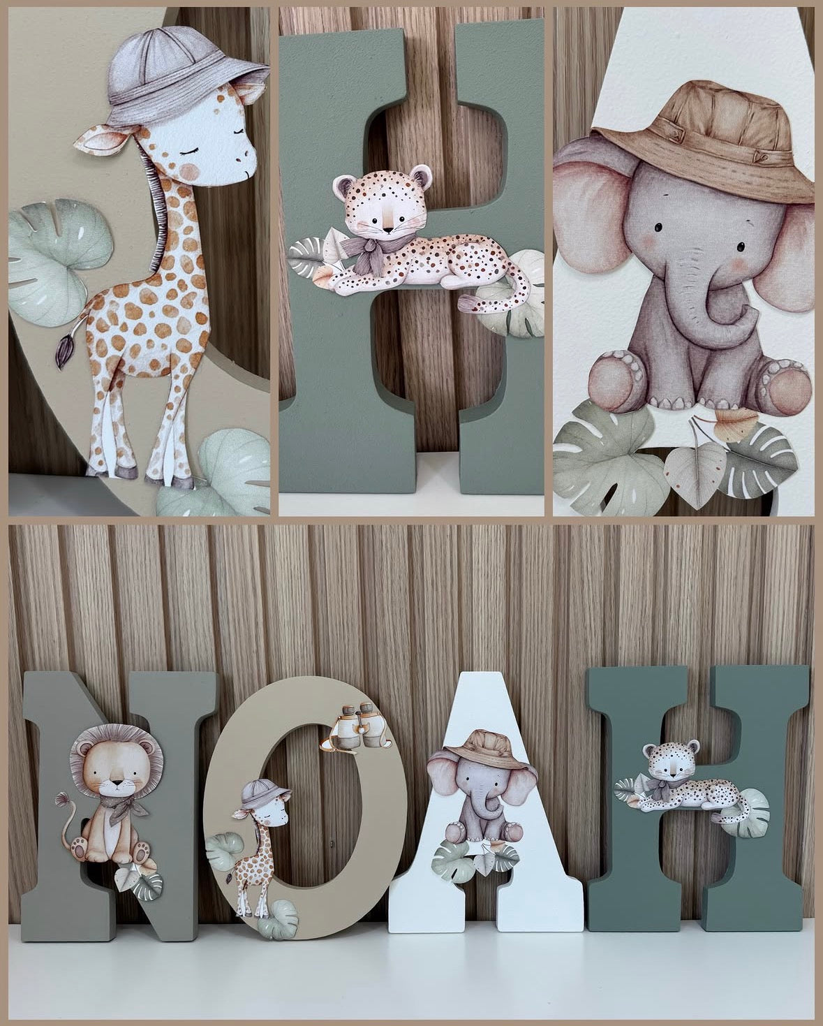 Letras Personalizadas Safari Verde-biege-grey-white
